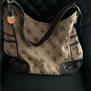 Dooney & Bourke Tan and Brown Monogram Shoulder Bag